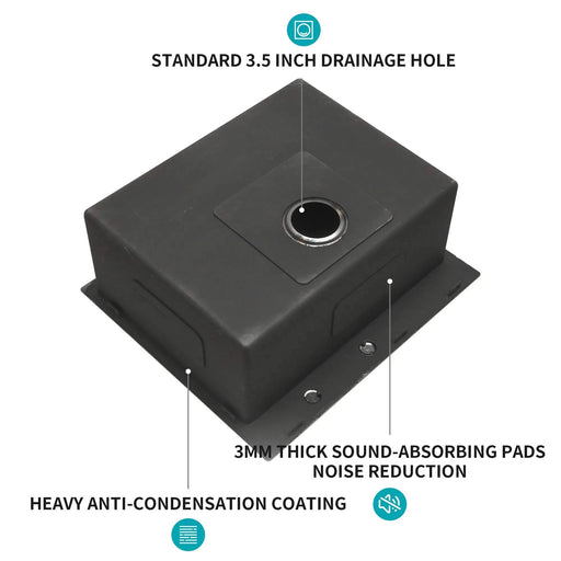 Gunmetal Black 25 x 22 Inch Drop-in Kitchen Sink Topmount 16 Gauge Deep Single Bowl Stainless Steel Basin Default -DTYStore