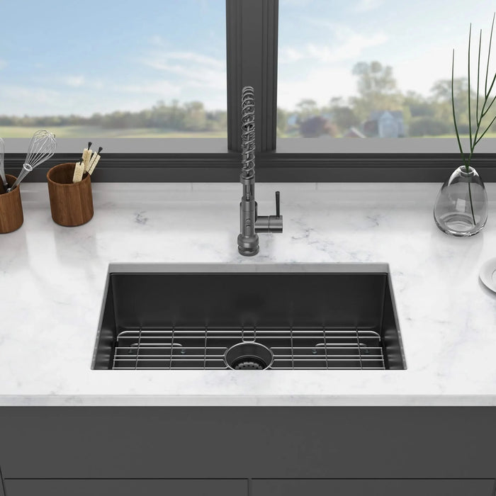 Gunmetal Black 30 Inch Undermount Kitchen Sink 16 Gauge 10 Inch Deep Single Bowl Stainless Steel Basin Default -DTYStore