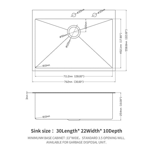 Gunmetal Black 30' Single Bowl Topmount Kitchen Sink 16 Gauge Stainless Steel 30x22 Inch Default -DTYStore