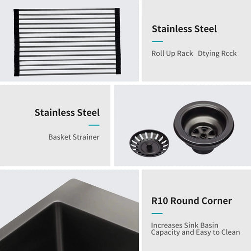 Gunmetal Black 30' Single Bowl Topmount Kitchen Sink 16 Gauge Stainless Steel 30x22 Inch Default -DTYStore