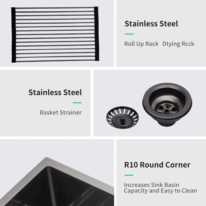 Gunmetal Black 32 Inch Undermount Kitchen Sink 16 Gauge Stainless Steel 10 Inch Deep Single Bowl Default -DTYStore