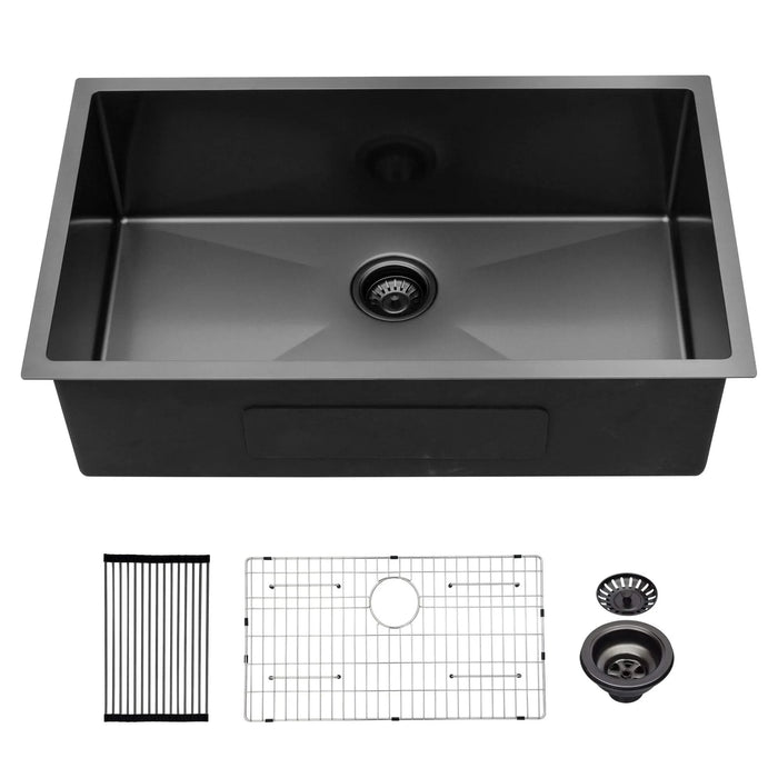 Gunmetal Black 32 Inch Undermount Kitchen Sink 16 Gauge Stainless Steel 10 Inch Deep Single Bowl Default -DTYStore