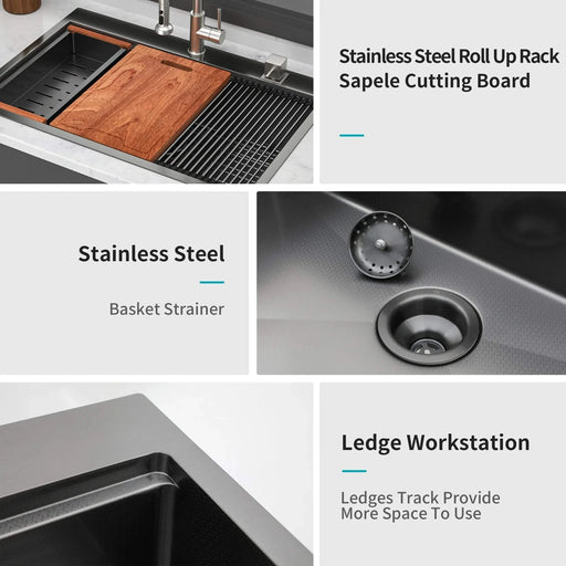 Gunmetal Black 33' Drop-In Kitchen Sink with Ledge Workstation, 16 Gauge Stainless Steel, 33x22 Inches Default -DTYStore