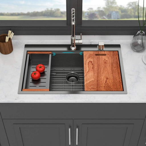 Gunmetal Black 33' Drop-In Kitchen Sink with Ledge Workstation, 16 Gauge Stainless Steel, 33x22 Inches Default -DTYStore