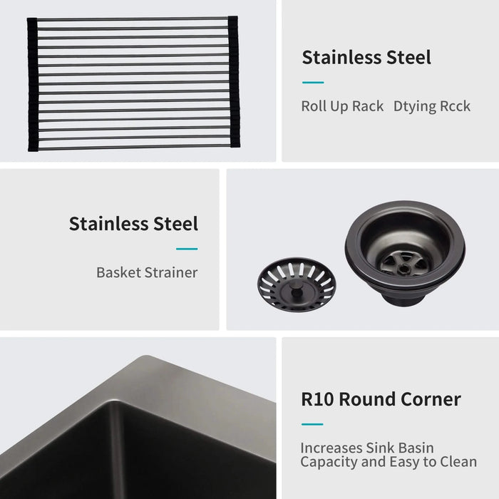 Gunmetal Black 33x22 Inch Topmount Kitchen Sink 16 Gauge Stainless Steel Single Bowl Default -DTYStore