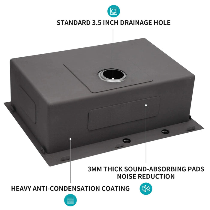 Gunmetal Black 33x22 Inch Topmount Kitchen Sink 16 Gauge Stainless Steel Single Bowl Default -DTYStore