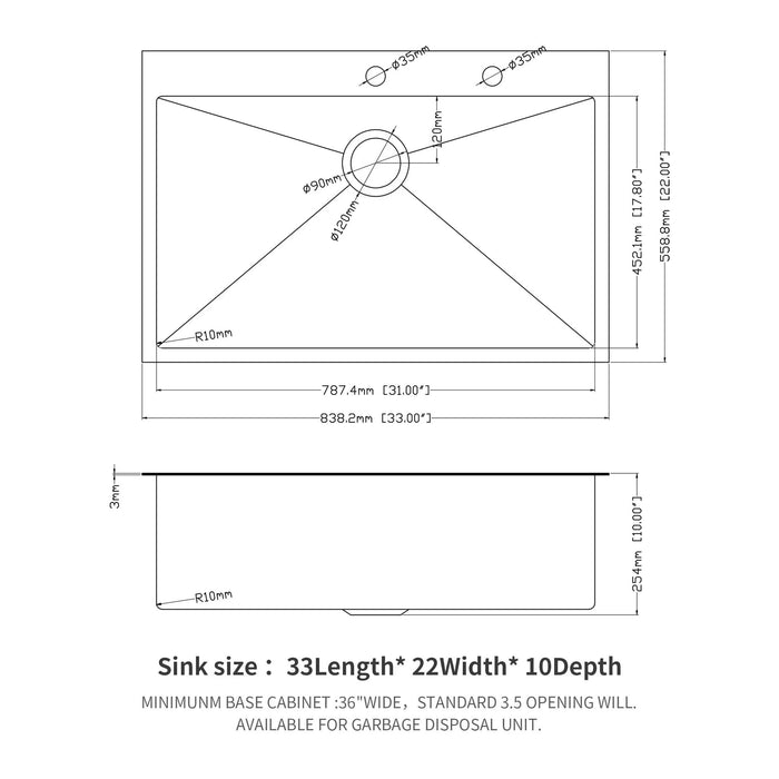 Gunmetal Black 33x22 Inch Topmount Kitchen Sink 16 Gauge Stainless Steel Single Bowl Default -DTYStore