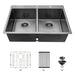 Gunmetal Black Double Bowl Drop-in Kitchen Sink 33'x22' with 16 Gauge Stainless Steel and Two 10' Deep Basins Default -DTYStore