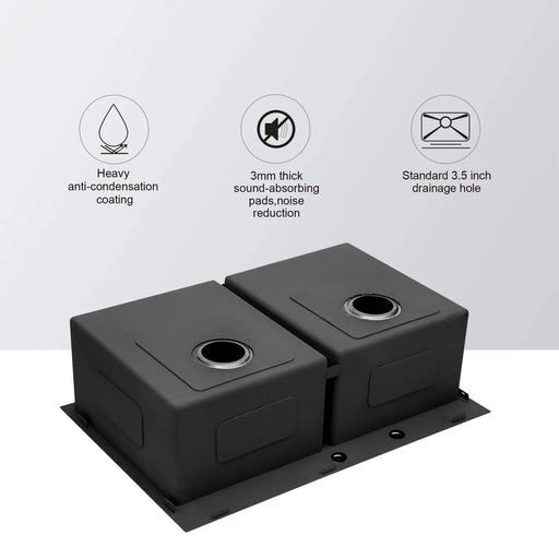 Gunmetal Black Double Bowl Drop-in Kitchen Sink 33'x22' with 16 Gauge Stainless Steel and Two 10' Deep Basins Default -DTYStore