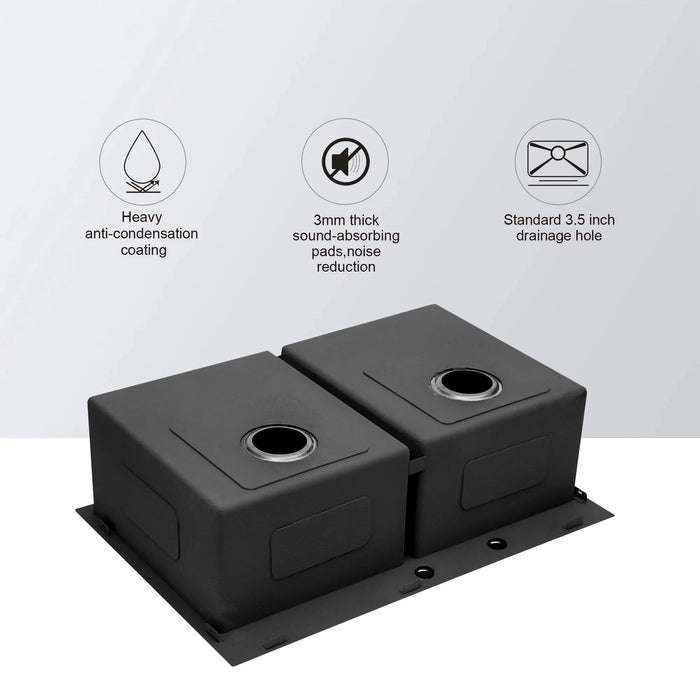 Gunmetal Black Double Bowl Drop-in Kitchen Sink 33'x22' with 16 Gauge Stainless Steel and Two 10' Deep Basins Default -DTYStore