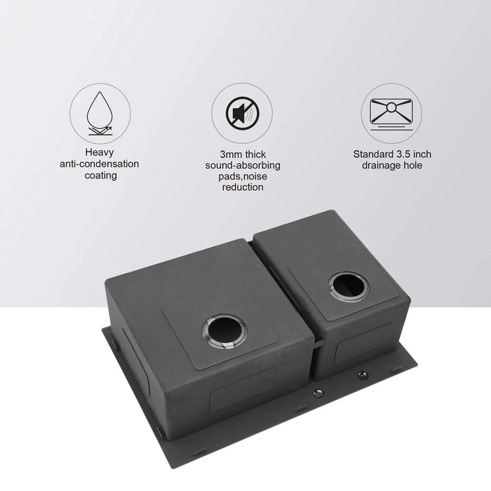 Gunmetal Black Double Bowl Kitchen Sink 16 Gauge 33' x 22' with Two 10' Deep Basins Default -DTYStore