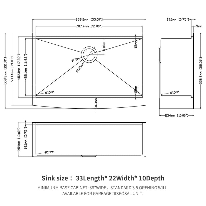 Gunmetal Black Farmhouse Kitchen Sink Workstation 33 Inch Stainless Steel 16 Gauge Apron Front Default -DTYStore