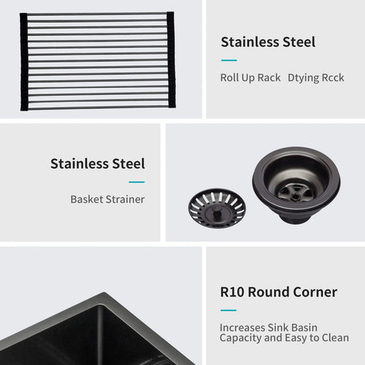 Gunmetal Black Farmhouse Sink 27 Inch Stainless Steel Apron Front Kitchen Sink Default -DTYStore