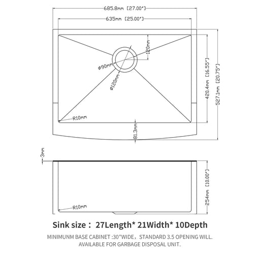 Gunmetal Black Farmhouse Sink 27 Inch Stainless Steel Apron Front Kitchen Sink Default -DTYStore