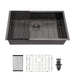 Gunmetal Black Kitchen Sink 30x18x9 Undermount Single Bowl 16 Gauge Stainless Steel Default -DTYStore