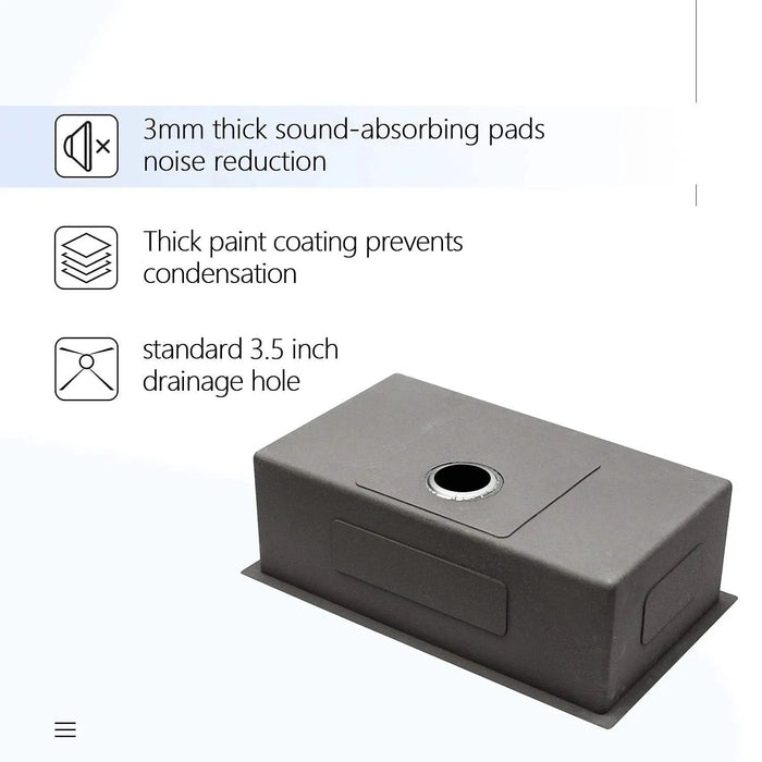 Gunmetal Black Kitchen Sink 33x19x10 Inch Undermount Single Bowl Basin, 16 Gauge Stainless Steel Default -DTYStore