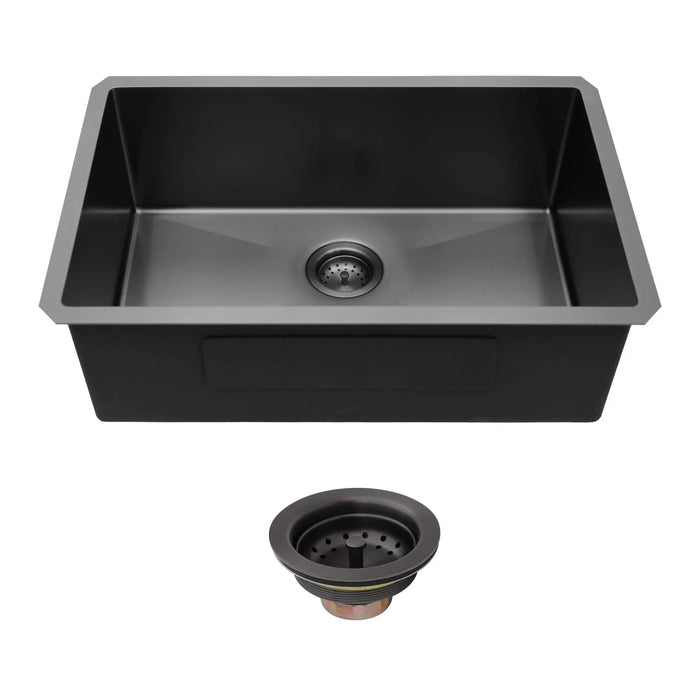 Gunmetal Black Undermount Kitchen Sink 16 Gauge Single Bowl with Drain Assembly, Stainless Steel, 30x18x10 Inches Default -DTYStore