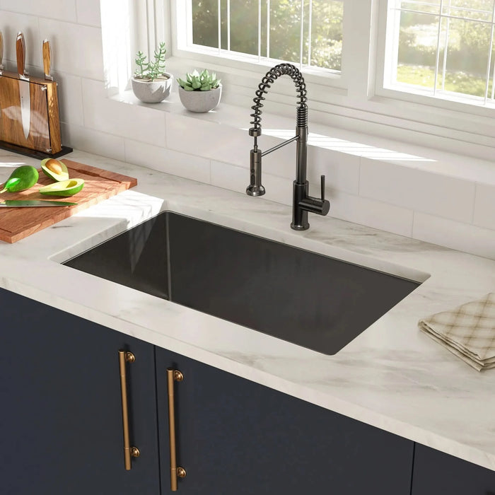 Gunmetal Black Undermount Kitchen Sink 16 Gauge Single Bowl with Drain Assembly, Stainless Steel, 30x18x10 Inches - DTY Store