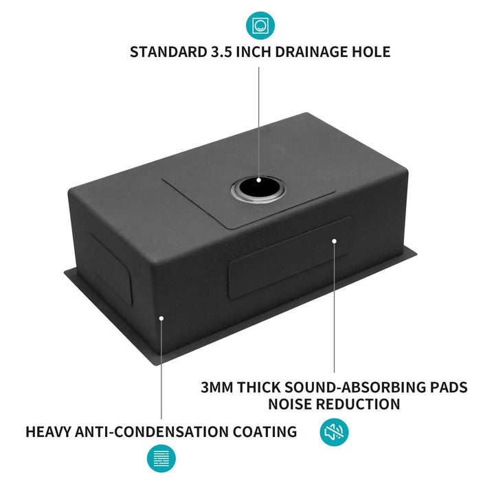 Gunmetal Black Undermount Kitchen Sink 16 Gauge Single Bowl with Drain Assembly, Stainless Steel, 30x18x10 Inches Default -DTYStore