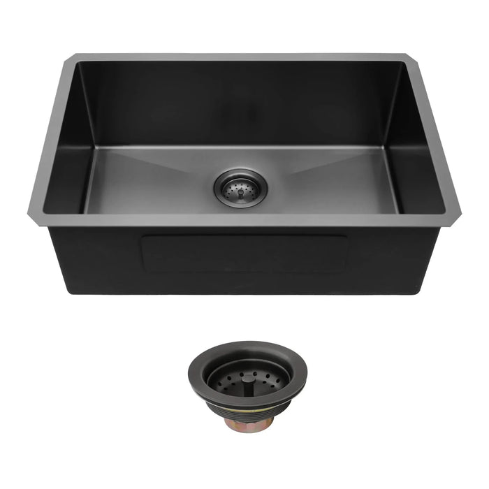 Gunmetal Black Undermount Kitchen Sink 16 Gauge Single Bowl with Drain Assembly, Stainless Steel, 30x18x10 Inches- DTY Store