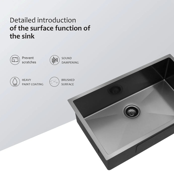 Gunmetal Black Undermount Kitchen Sink 16 Gauge Single Bowl with Drain Assembly, Stainless Steel, 30x18x10 Inches- DTY Store