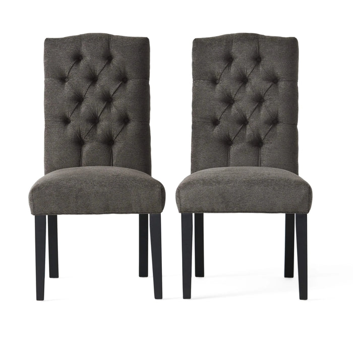 HARRIET KD Tufted Dining Chair Set of 2 in Dark Grey Fabric Default -DTYStore