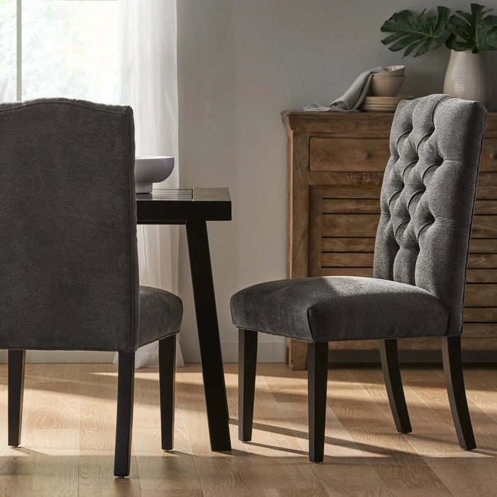 HARRIET KD Tufted Dining Chair Set of 2 in Dark Grey Fabric Default -DTYStore