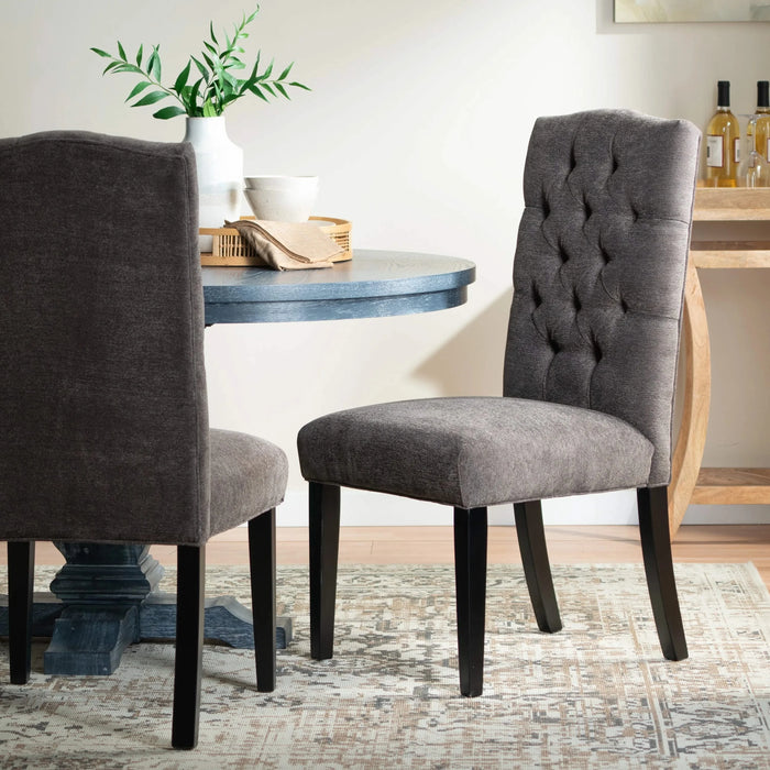 HARRIET KD Tufted Dining Chair Set of 2 in Dark Grey Fabric Default -DTYStore