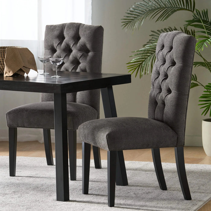 HARRIET KD Tufted Dining Chair Set of 2 in Dark Grey Fabric Default -DTYStore