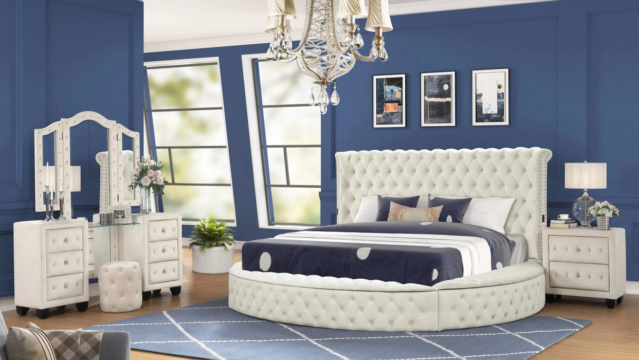 HAZEL Modern Style Queen 4PC Vanity Bedroom Set with USB Ports & Made with Wood in Cream(CA INVENTORY) Default -DTYStore