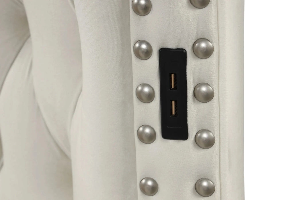 HAZEL Modern Style Queen 4PC Vanity Bedroom Set with USB Ports & Made with Wood in Cream(CA INVENTORY) Default -DTYStore