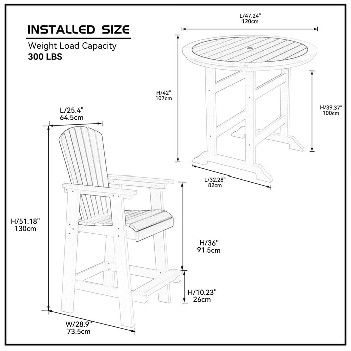 HDPE Patio Bar Table Set High Top Outdoor Table and Chairs Set of 5 Bar Table & Stools Set with Tall Adirondack Chairs Set for 4 Default -DTYStore