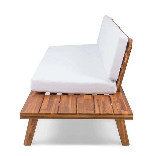 HILLCREST V Shaped 4-Piece Sofa Set with Coffee Table, White Cushions, Acacia Wood, Sandblast Finish Default -DTYStore