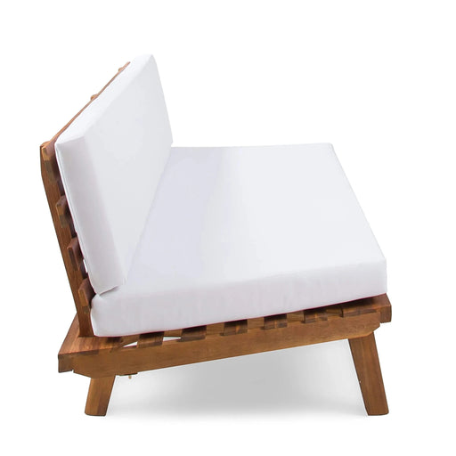 HILLCREST V Shaped 4-Piece Sofa Set with Coffee Table, White Cushions, Acacia Wood, Sandblast Finish Default -DTYStore