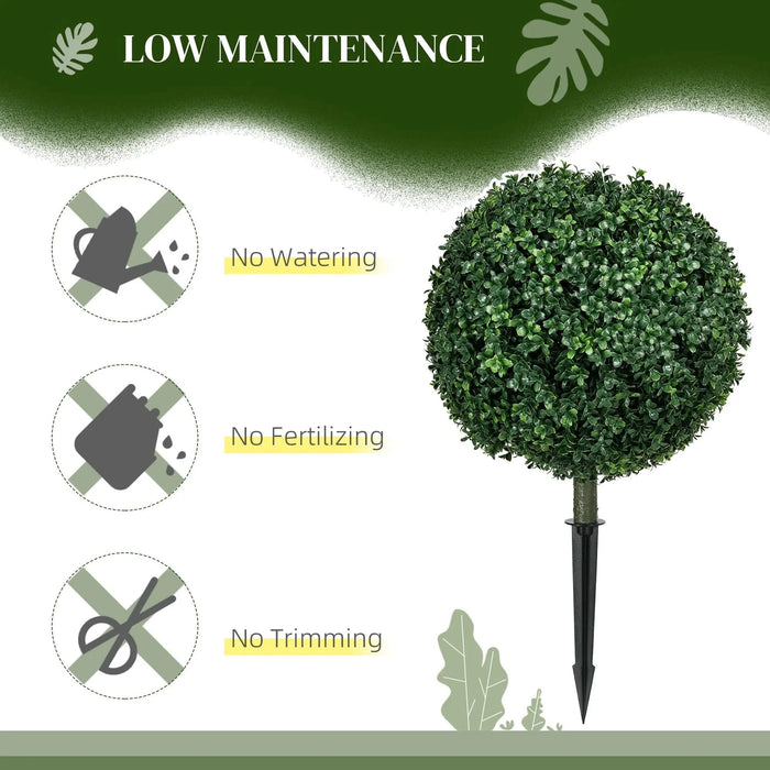 HOMCOM 1.3' (15.7') Artificial Boxwood Topiary Trees with Ground Stake, UV Resistant Set of 2 Ball Shaped Trees, Indoor Outdoor Fake Plants for Home Office & Living Room Décor Default -DTYStore