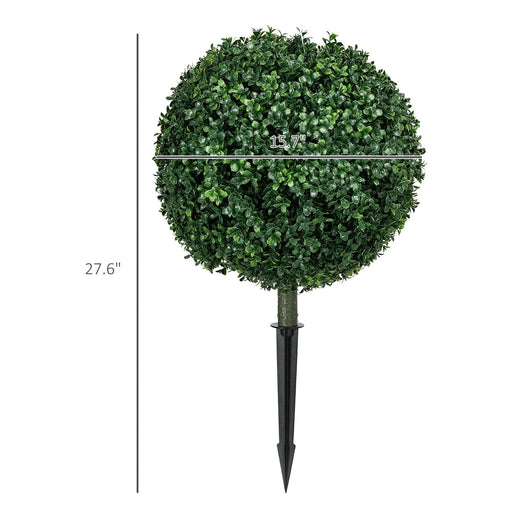 HOMCOM 1.3' (15.7') Artificial Boxwood Topiary Trees with Ground Stake, UV Resistant Set of 2 Ball Shaped Trees, Indoor Outdoor Fake Plants for Home Office & Living Room Décor Default -DTYStore