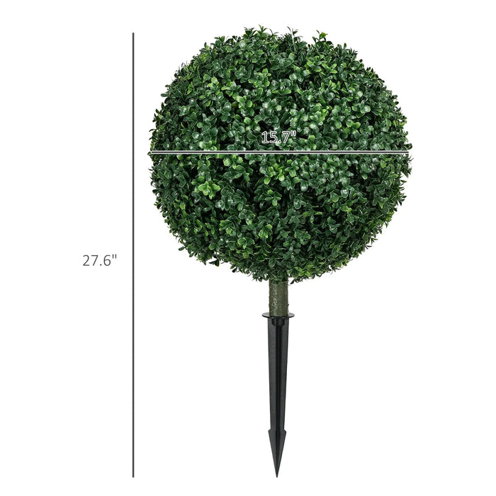 HOMCOM 1.3' (15.7') Artificial Boxwood Topiary Trees with Ground Stake, UV Resistant Set of 2 Ball Shaped Trees, Indoor Outdoor Fake Plants for Home Office & Living Room Décor Default -DTYStore