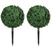 HOMCOM 1.3' (15.7') Artificial Boxwood Topiary Trees with Ground Stake, UV Resistant Set of 2 Ball Shaped Trees, Indoor Outdoor Fake Plants for Home Office & Living Room Décor Default -DTYStore