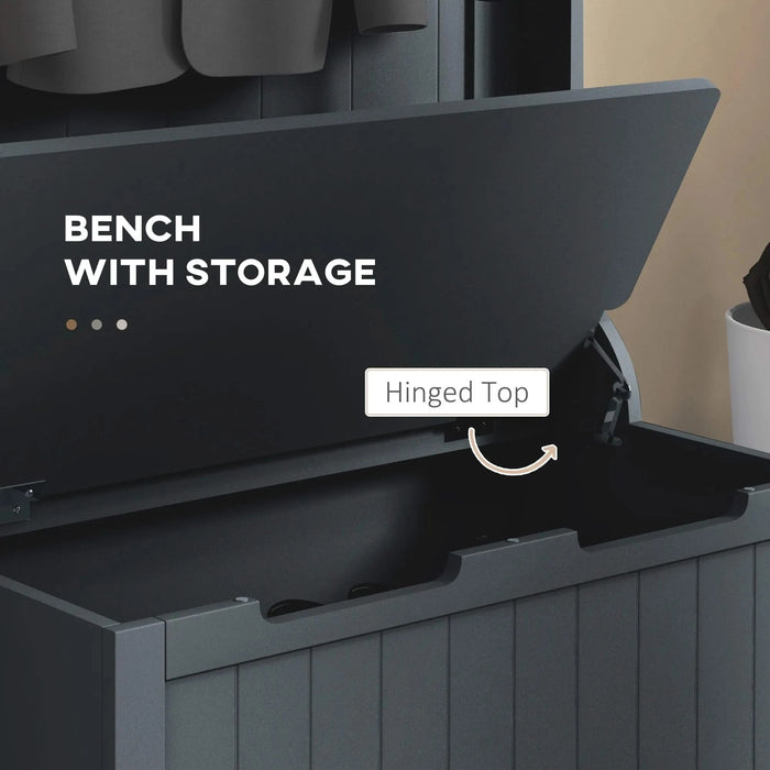 HOMCOM 28' 3-In-1 Entryway Hall Tree with Storage Bench, Coat Rack with Four Hooks and Shoe Storage, Black Default -DTYStore