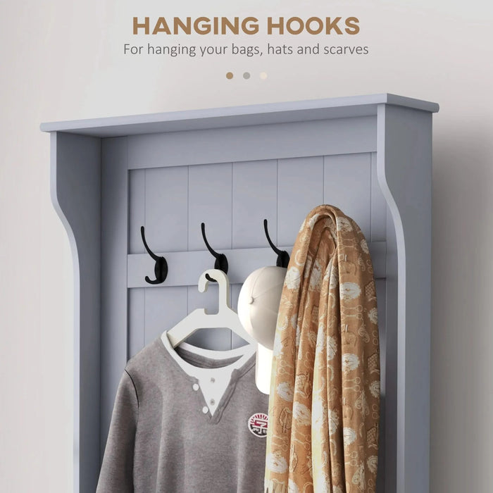 HOMCOM 28' 3-In-1 Entryway Hall Tree with Storage Bench, Coat Rack with Four Hooks and Shoe Storage, Gray Default -DTYStore