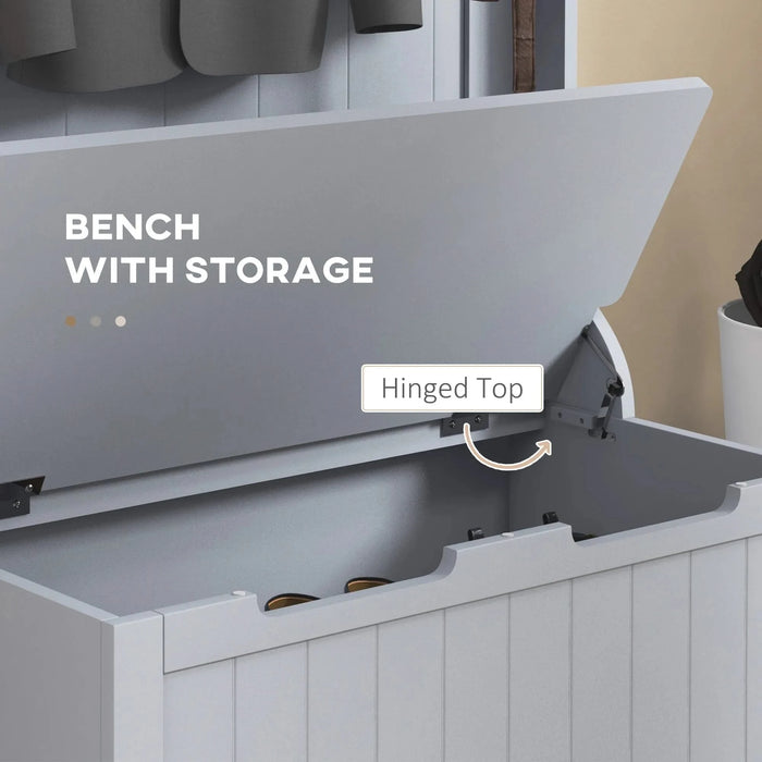 HOMCOM 28' 3-In-1 Entryway Hall Tree with Storage Bench, Coat Rack with Four Hooks and Shoe Storage, Gray Default -DTYStore