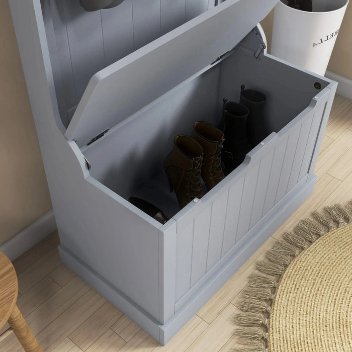 HOMCOM 28' 3-In-1 Entryway Hall Tree with Storage Bench, Coat Rack with Four Hooks and Shoe Storage, Gray Default -DTYStore