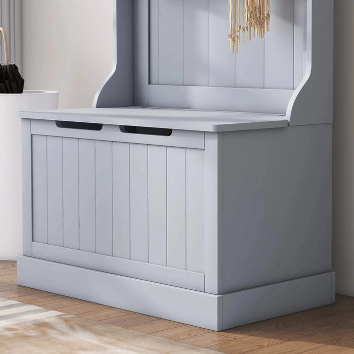 HOMCOM 28' 3-In-1 Entryway Hall Tree with Storage Bench, Coat Rack with Four Hooks and Shoe Storage, Gray Default -DTYStore