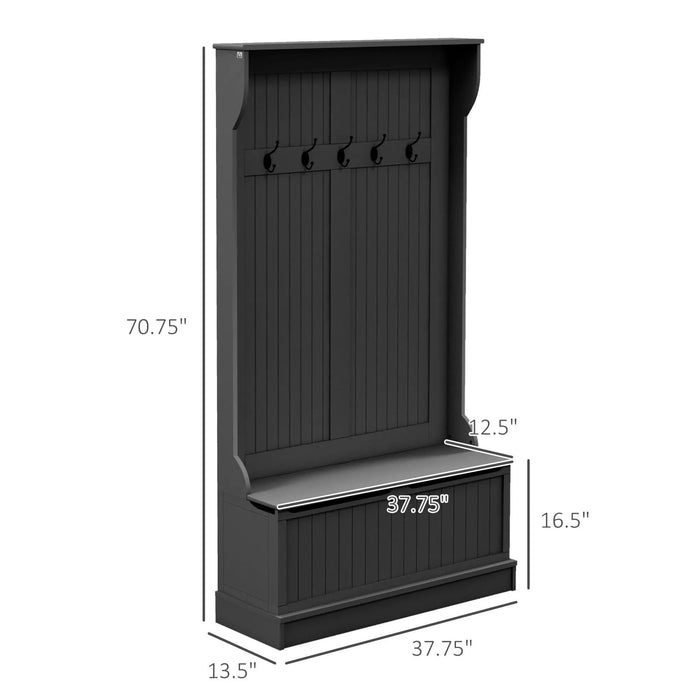 HOMCOM 3-In-1 Entryway Hall Tree with Storage Bench, Coat Rack with Four Hooks and Shoe Storage, Black Default -DTYStore