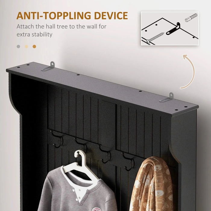 HOMCOM 3-In-1 Entryway Hall Tree with Storage Bench, Coat Rack with Four Hooks and Shoe Storage, Black Default -DTYStore