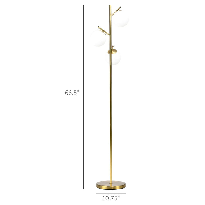 HOMCOM 3-Light Modern Floor Lamps for Living Room, Tree Standing Lamp for Bedroom with Globe Lampshade, Steel Base, (Bulb not Included), Gold Default -DTYStore