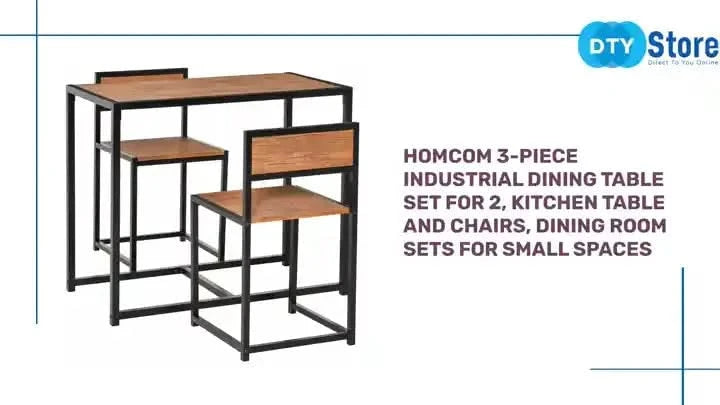 HOMCOM 3-Piece Industrial Dining Table Set for 2, Kitchen Table and Chairs, Dining Room Sets for Small Spaces Default -DTYStore