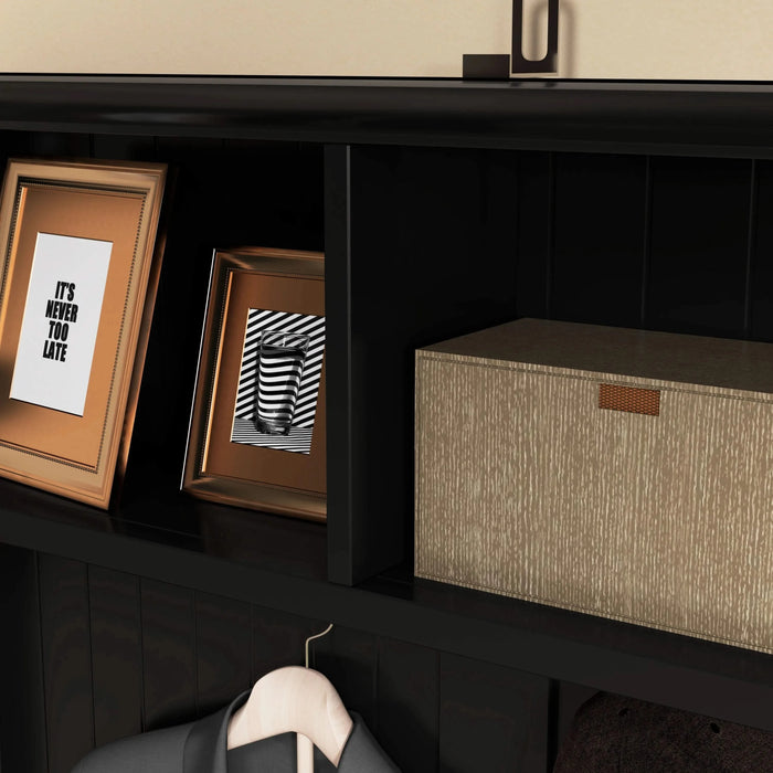 HOMCOM 3-in-1 Hall Tree, Entryway Bench with Coat Rack, Mudroom Bench with Shoe Rack, 2 Storage Drawers, 4 Hooks and Padded Seat Cushions for Hallway, Black Default -DTYStore