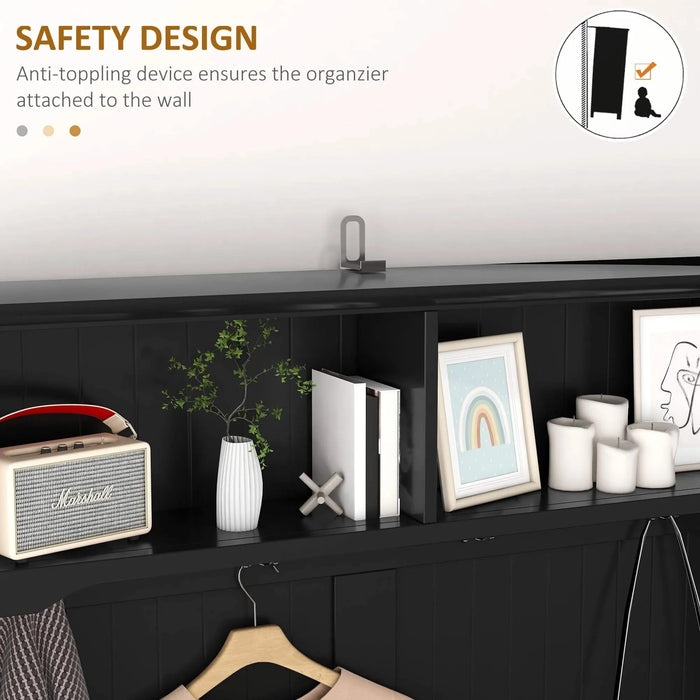 HOMCOM 3-in-1 Hall Tree, Entryway Bench with Coat Rack, Mudroom Bench with Shoe Rack, 2 Storage Drawers, 4 Hooks and Padded Seat Cushions for Hallway, Black Default -DTYStore