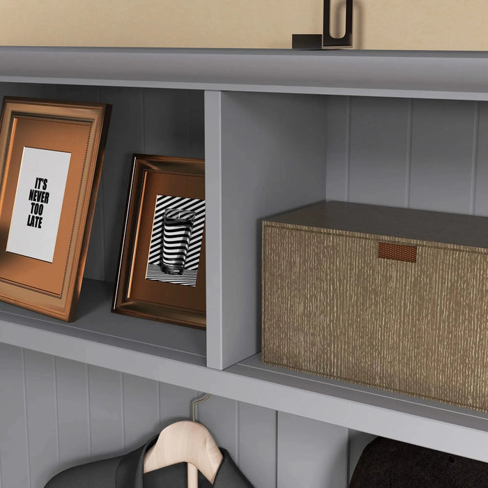 HOMCOM 3-in-1 Hall Tree, Entryway Bench with Coat Rack, Mudroom Bench with Shoe Rack, 2 Storage Drawers, 4 Hooks and Padded Seat Cushions for Hallway, Gray Default -DTYStore